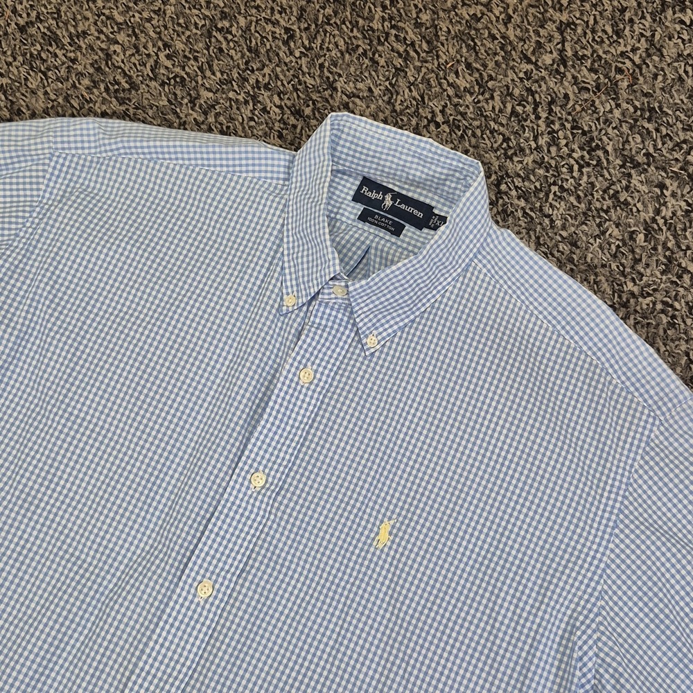 Polo Ralph Lauren Blake Short Sleeve Button Down Mens XL Gingham Check Blue